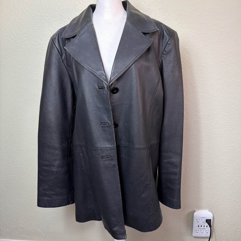 Worthington Leather Coat XL Black Outerwear Mid Length Matrix Grunge Whimsigoth